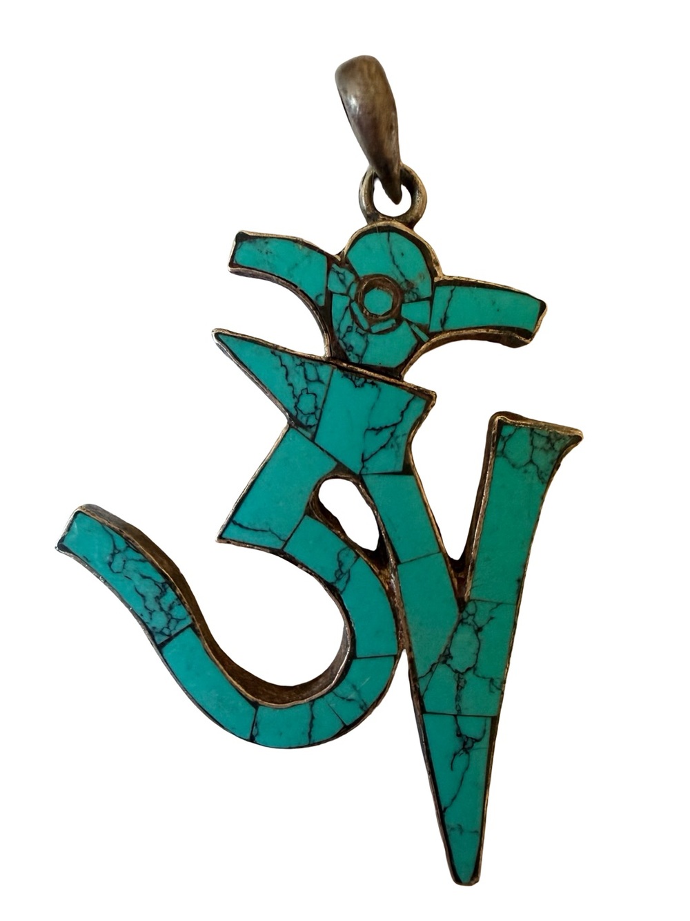 Turquoise Inlay OM Symbol Pendant Necklace - Women Jewelry